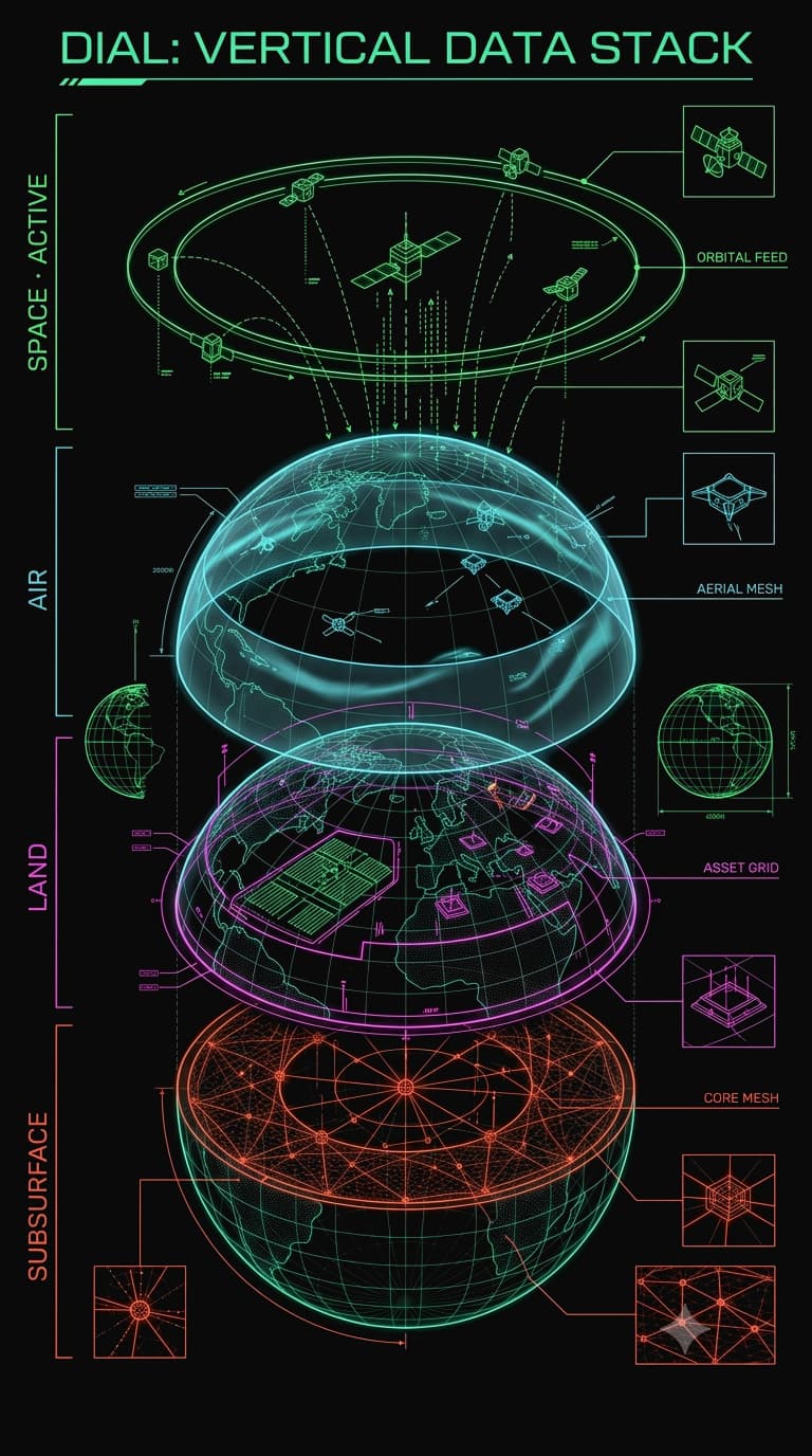 DIAL vertical data stack: Space active, Air, Land, Subsurface